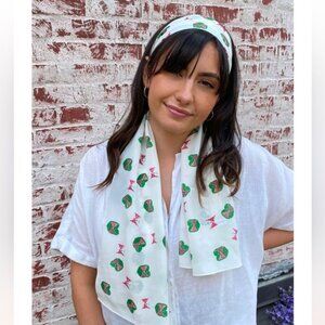 Stylish White and Green Scarf & Wrap Set